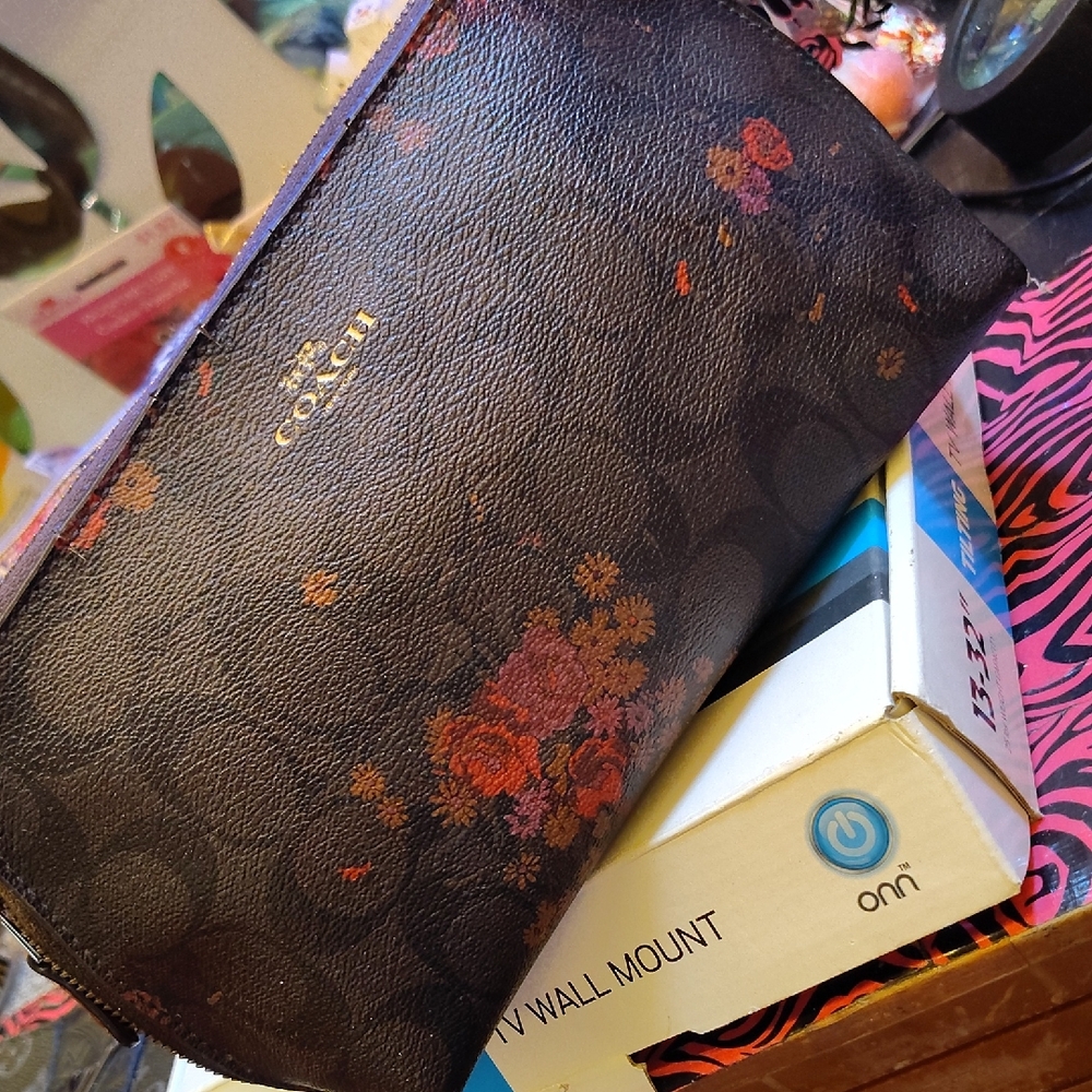 Coach Black Floral Pouch
